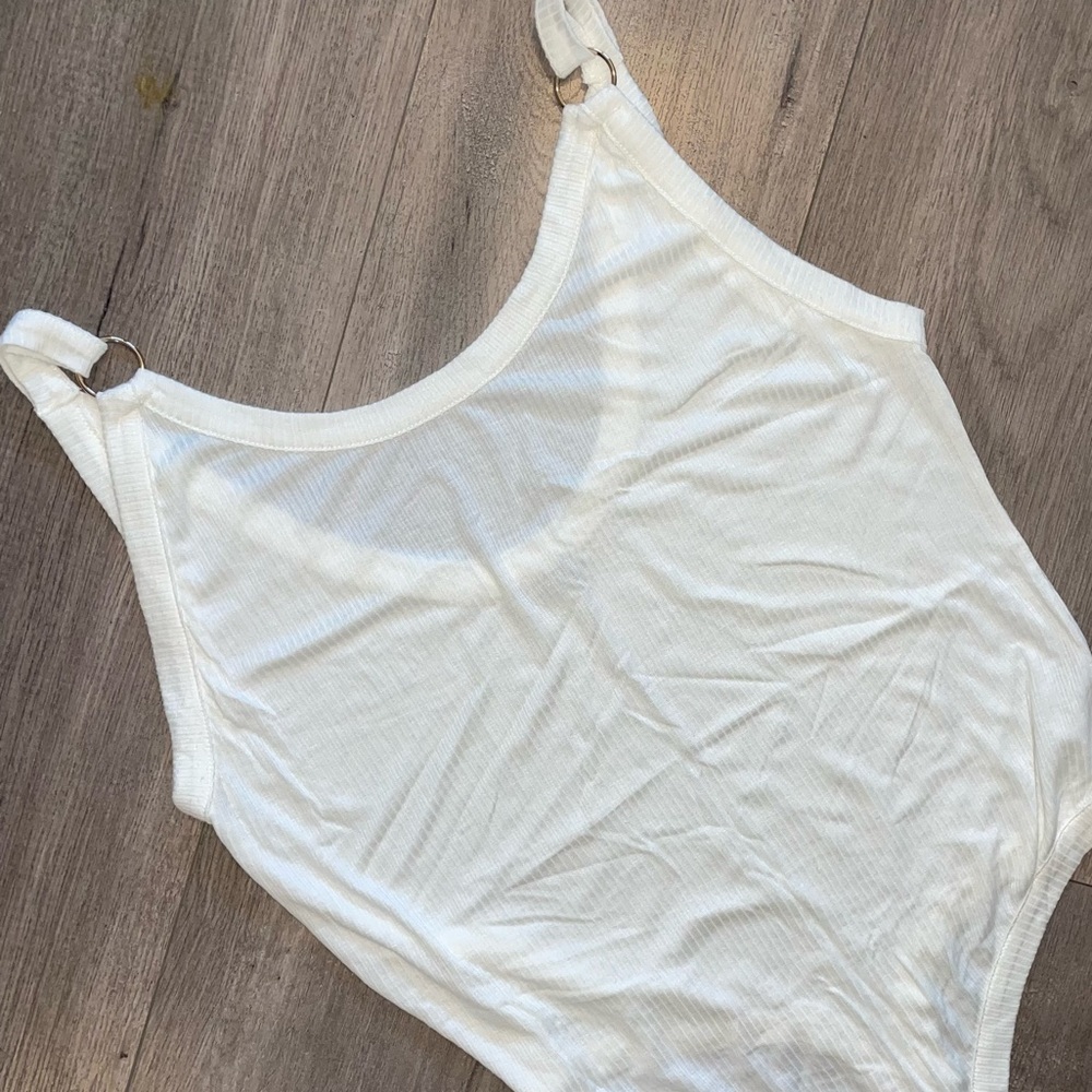 Free People B Side Gold Ring White Bodysuit Size L